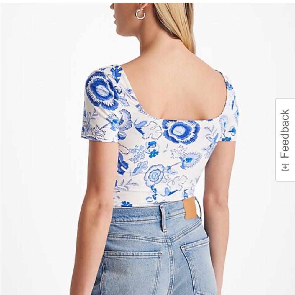 Express Body Contour Floral Stretch Cotton Square Neck Bodysuit - Picture 6 of 8